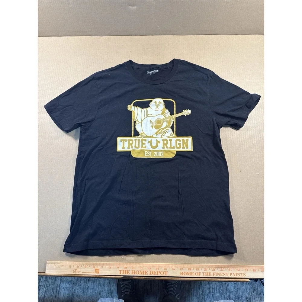 True Religion Buddha Guitar Logo Black Short Sleeved T-Shirt Men's Size XL